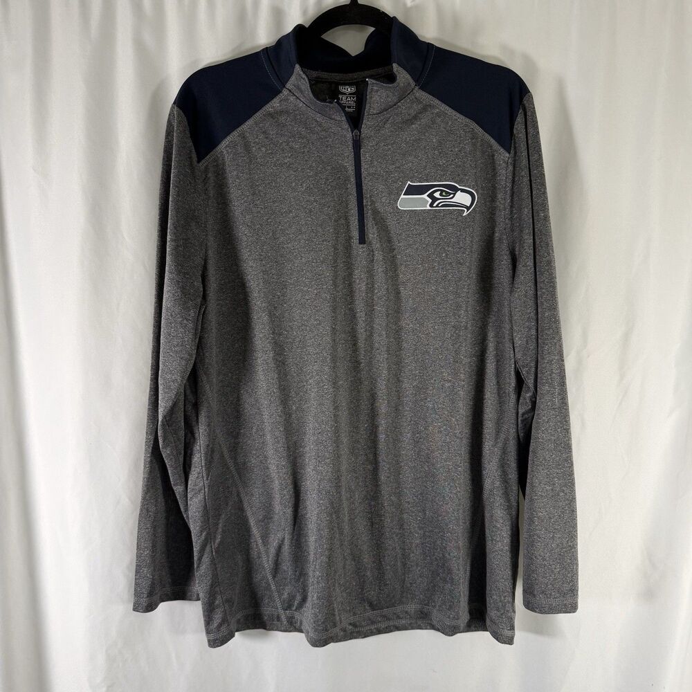Seattle Seahawks NFL 1/4 Zip Jacket Men's Large Grey Long Sleeve Zip